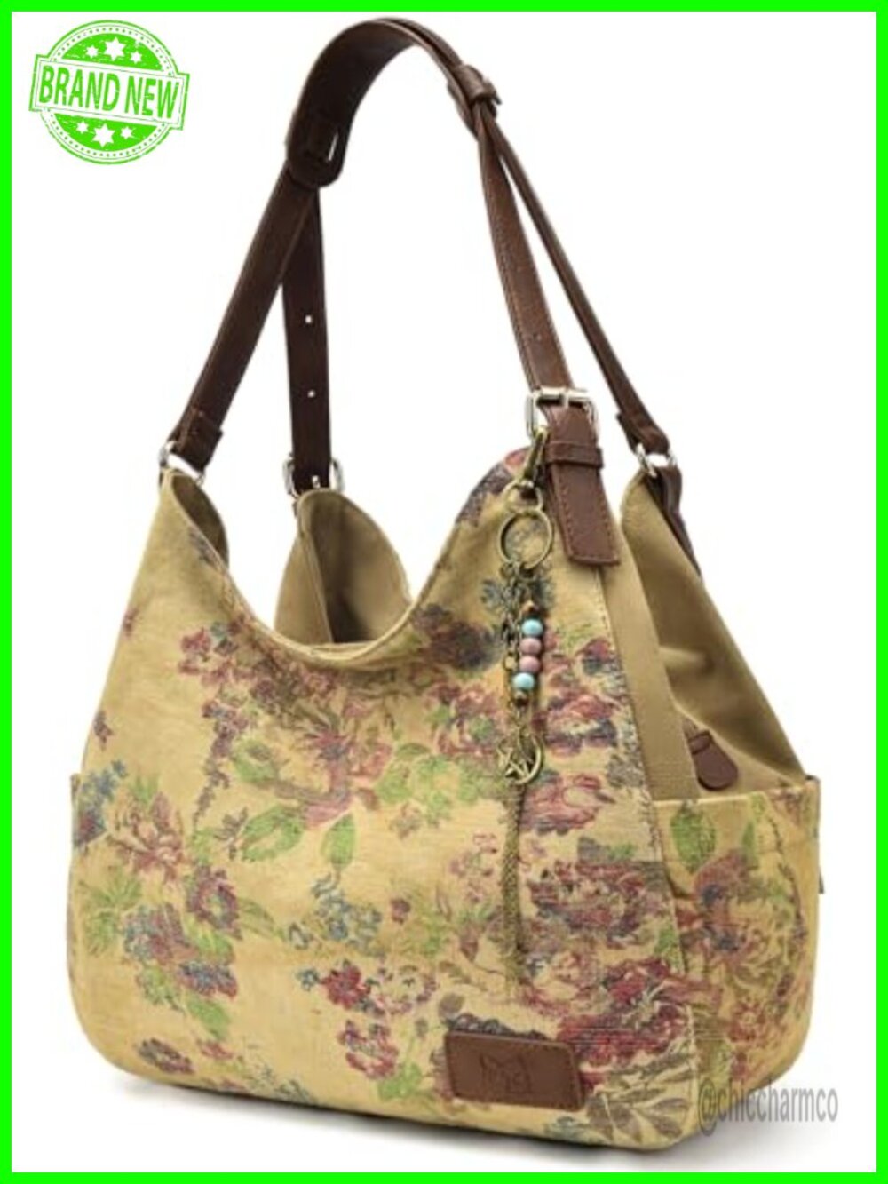 Canvas Hobo Tote Multi Pocket Shoulder Bag with Embroidery Ethnic